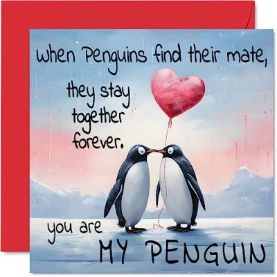 Abbildung von Pinguin Jubiläumskarte You Are My Penguin Niedliche romantische Valentinstagskarte für Freundin, Freund, Ehefrau, Ehemann, Partner, Ihn, Sie, 145 mm x Jubiläumsgrußkarten