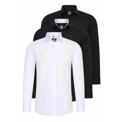 Abbildung von Rusty Neal 3er Set Herren Hemd Businesshemd Kontrasthemd Freizeithemd Cotton Stretch Dreierpack Hemden, Größe:L, Farbe:3erSet (55_Weiß)(44_Schwarz/Weiß)(55_Schwarz)