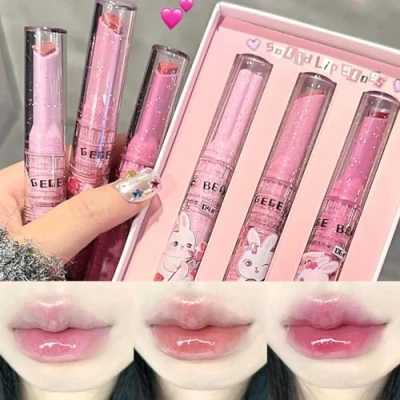 Abbildung von YIBABY 3 Farben Gelee Lippenstift Set, getönte Lippenglanz Herzform Lippenfleck, Spiegel feuchtigkeitsspendende Lippenbalsam, lebendige Farbe glänzende Lippen Make up für Mädchen (B)