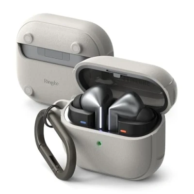 Abbildung von Ringke Onyx Magnetic Case [Kompatibel mit MagSafe] für Samsung Galaxy Buds 3 Pro / Hülle, Stoßfeste Rutschfester Leicht Schutzhülle Karabiner Magnetisches Laden/Zubehör Warm Gray