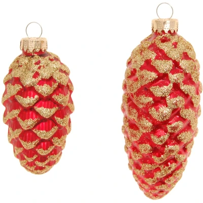 Abbildung von Krebs Glas Lauscha Christbaumschmuck &quot;Glas Tannenzapfen, Rot mit Glitter, 2x klein Ø 8 cm + groß 10 cm&quot;, (Set, 4 tlg.), Weihnachtsdeko, Weihnachtsbaumkugel, Christbaumkugeln aus