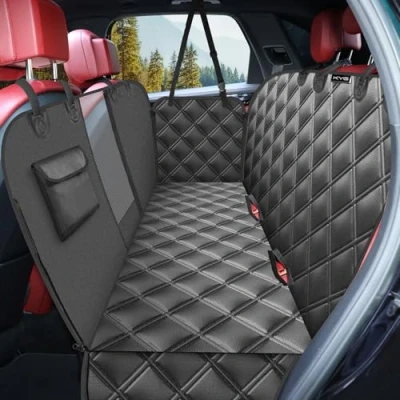 Abbildung von KYG Hundedecke für Auto Rückbank, Rücksitz mit Seitenschutz und Sichtfenster, Kratzfeste Wasserabweisende Autodecke Hund, Hundematte Rücksitzbank, 135 x 148 cm Schwarz