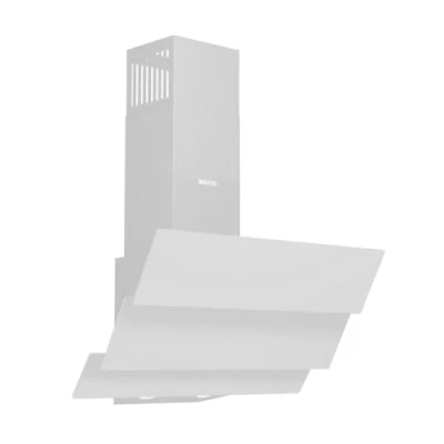Abbildung von Wiggo B643 Dunstabzugshaube 60cm kopffrei I Abluft Umluft Dunstabzug 615m3/h Touch Display 4 Stufen Energieeffizienzklasse B Schräghaube inkl. 2x Kohlefilter Abzugshaube Glasfront weiß