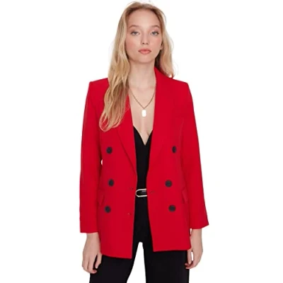 Abbildung von Trendyol Women&#039;s Damen Gerade Lange Ärmel Regulär Blazerjacke Blazer, Red, 66