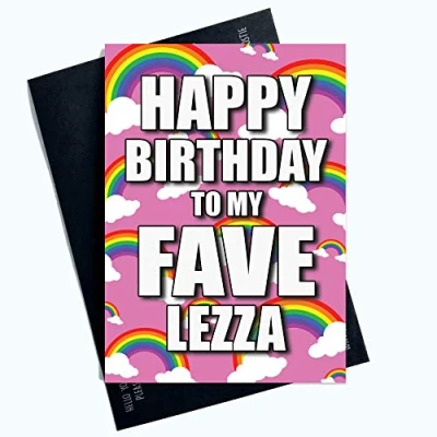 Abbildung von Peachy Antics Lustige Gay Cards Lesbische Karte Happy Birthday to My Fave Lezza Freund Geschenk PC1023