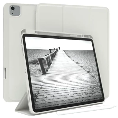 Abbildung von EAZY Case Schutzhülle mit Stifthalter für iPad Air 6 (12,9 Zoll) 12,9 Zoll Hülle Stifthalterung Tablet Cover Touchpen Smartcase aufstellbar Klappcase Auto Sleep Wake Up Etui Hell Grau