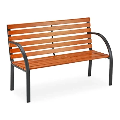 Abbildung von Relaxdays Gartenbank, 2 Sitzer, Holzstreben, rustikal, Balkon &amp; Terrasse, Sitzbank, HBT 83,5x123x56 cm, braun/schwarz