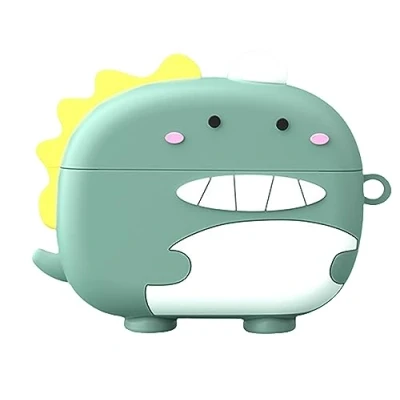 Abbildung von GIOPUEY Hülle Kompatibel mit Sony WF 1000XM5, Niedlich Spaß Cartoon Silikon TPU Schutzhülle Schlüsselbundhaken Case Cover für Jungen Mädchen Männer Frauen Green Dinosaur
