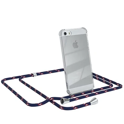 Abbildung von EAZY CASE Handykette kompatibel mit iPhone 5 / 5S SE (2016) Handyhülle Umhängeband, Handykordel Schutzhülle, Silikonhülle, Hülle Band, Stylische Kette, Navy Camouflage