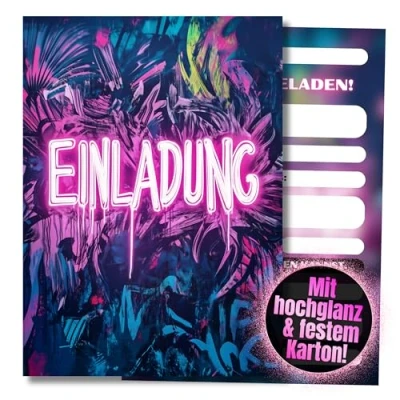 Abbildung von HIDEBLOOM I Graffiti Einladungskarten Kindergeburtstag Junge und Mädchen 12 Stück DIN A6 (10,5 cm x 14,8 cm) Einladung Geburtstag Teenager Pinkes Party
