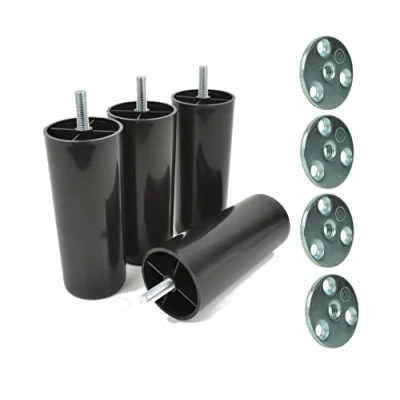 Abbildung von Prima Online woplus Möbelfüße Sofa Füße Kunststoff Möbelbeine Schrank schwarz Möbelgleiterfuß mit Gewindestift M8 x25mm zum Anschrauben Beine 12cm [4er Set](120mm Montageplatte)