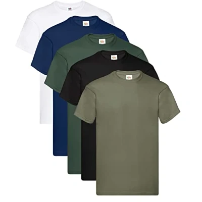 Abbildung von Fruit of the Loom Herren T Shirt Original M L XL XXL 3XL 4XL 5XL auch Farbsets, 1Weiss 1Olive 1Flasche 1Schwarz 1Navy, (5er Pack) + 1HL Kauf Notizblock