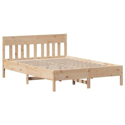Abbildung von vidaXL Massivholzbett, Holzbett Bett mit Kopfteil, Bettgestell Lattenrost, Doppelbett Bettrahmen Schlafzimmerbett, 150x200cm Massivholz Kiefer