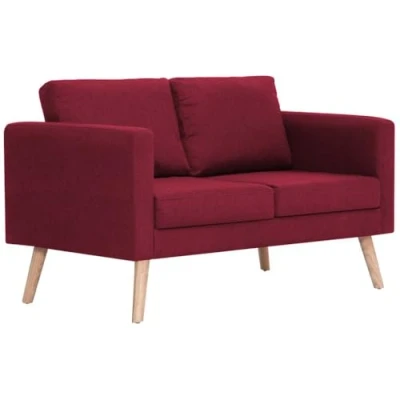 Abbildung von vidaXL Sofa 2 Sitzer mit Rückenkissen Sitzkissen Zweisitzer Polstersofa Loungesofa Lounge Stoffsofa Sitzmöbel Wohnzimmer Stoff Holzrahmen Weinrot