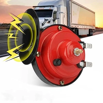 Abbildung von Zughörner Autohupe Auto Luft elektrisches Schneckenhorn 300 dB super lautes Lufthorn wasserdicht Kfz Zubehör universell für LKW Motorrad Boot(Rot, 24V, 1 STÜCK)