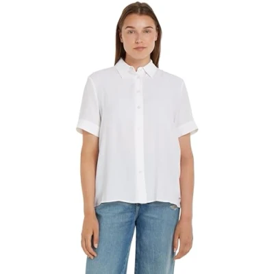 Abbildung von Tommy Hilfiger Essential Fluid Shirt Hemdbluse, Damen, Größe: 32, Optic white