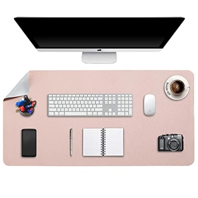 Abbildung von Mausepad XXXL, Große Mausmat, DOBAOJIA Laptop Schreibtischmatte, Schreibtischunterlage, Büro Schreibtisch Pad, Schreibblock, Doppelseitige Verwendung PU Leder Wasserdicht, 90 x 43cm Rosa/Silber
