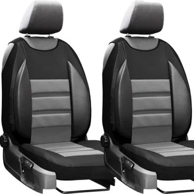 Abbildung von moto MOLTICO Autositzbezüge Autositzschoner Universalgröße Sitzauflage Auto Ökologisches Leder Sitzbezug Vordersitze Matte für Sitze im Schonbezug Autositz Vorne Grau