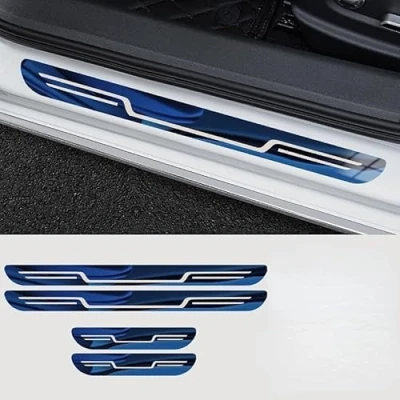 Abbildung von 4 Stück Auto Edelstahl Einstiegsleisten Schutz für Skoda Yeti 2013 2017, Aufkleber Kantenschutz Styling Tuning Zubehör(Blue)