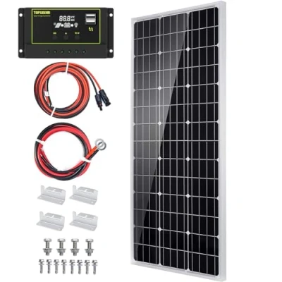 Abbildung von Topsolar 100W 12V Solarpanel Solarmodul Set Monokristallines Off Gitter System für Wohnmobil, Boot mit 20A Solarladegerät Solar Laderegler, Hoher Wirkungsgrad