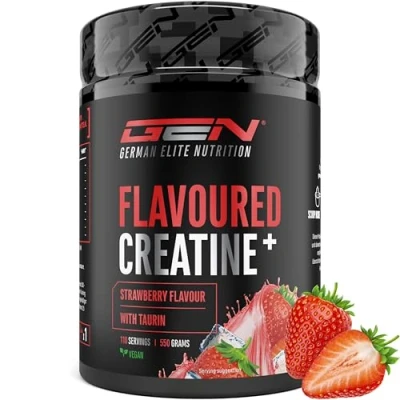 Abbildung von Flavoured Creatine Pulver 550g Creatin Monohydrat + L Taurin Mikronisiertes Kreatin mit Geschmack Ohne Zucker &amp; Top Löslichkeit Vegan (Strawberry)