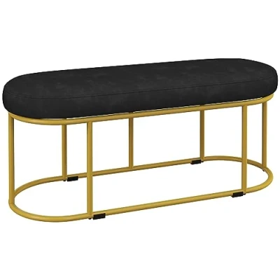 Abbildung von HOMCOM Polsterbank Bettbank mit Samtoptik (Schlafzimmerbank, 1 St., Schminkbank), Stahl, Schwarz, 100 x 37 43 cm