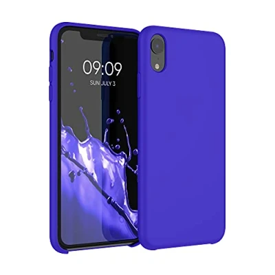 Abbildung von kwmobile Hülle kompatibel mit Apple iPhone XR Silikon Handy Case Handyhülle weiche Oberfläche kabelloses Laden Baltik Blau