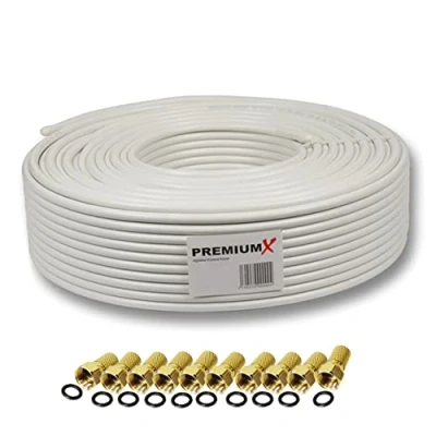 Abbildung von Premium X 25m PROFI PRO Koaxialkabel 135dB 5 Fach geschirmt, reines Kupfer SAT Antennenkabel 10x F Stecker (0,64EUR/M)