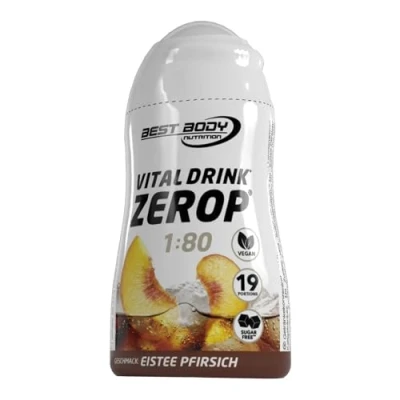 Abbildung von Best Body Nutrition Vital Drink ZEROP Eistee Pfirsich, Original Getränkekonzentrat Sirup zuckerfrei, 1:80 ergibt 19 Portionen Fertiggetränk, 48 ml