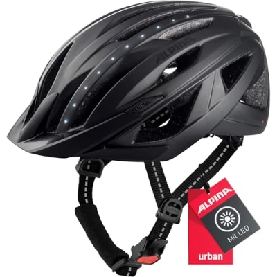 Abbildung von ALPINA HAGA LED Stoßabsorbierender, Beleuchteter &amp; Optimal Anpassbarer Fahrradhelm Mit Integriertem Licht Für Erwachsene, black matt, 51 56 cm