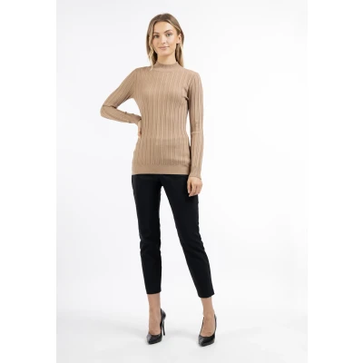 Abbildung von Dreimaster Strickpullover mit Rollkragen Damen dunkelsand
