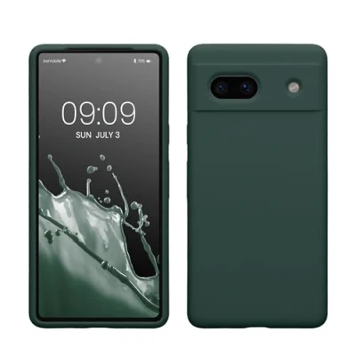 Abbildung von kwmobile Hülle kompatibel mit Google Pixel 7a Silikon Handy Case Handyhülle weiche Oberfläche kabelloses Laden Blaugrün