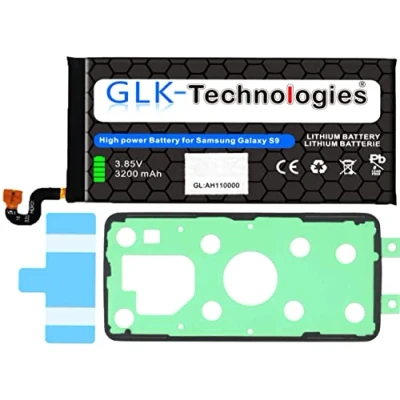 Abbildung von High Power Ersatzakku kompatibel mit Samsung Galaxy S9 SM G960F/DS EB BG960ABE Original GLK Technologies Battery accu 3200 mAh Akku inkl. 2X Klebebandsätze