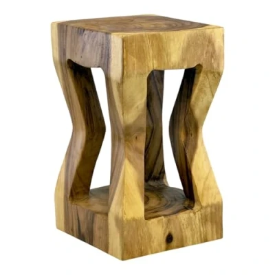 Abbildung von FaHome Holzhocker Gedreht Hocker Geschwungen Samanholz Natur Beistelltisch Möbel Blumenhocker Massiv Unikat Ablagetisch