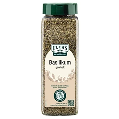 Abbildung von Fuchs Professional Basilikum gerebelt Mediterranes Gewürzkraut für Großverbraucher Mit praktischem Streuaufsatz 150 g im großen Streuer