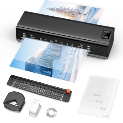 Abbildung von Nigecue Laminiergerät A3, 6 in 1 Laminiermaschine mit 30 Stück A3 A4 A5 A6 Laminierfolien, 60 Sek. Schnelles Aufwärmen, Laminator Papierschneider, Eckrunde, Locher für Heimgebrauch Büro Schule