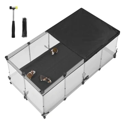 Abbildung von SONGMICS Kleintiergehege, halbtransparente Platten, atmungsaktiv, wasserresistentes Gewebe unten, Kaninchenstall innen, Meerschweinchen Käfig, Frettchen, 144 x 74 57 cm, wolkenweiß LPC016W01