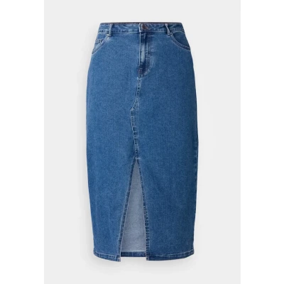 Abbildung von ONLY CARMAKOMA Damen Carsiri Front Slit Skirt DNM Gua Noos Rock, Medium Blue Denim, 50 EU