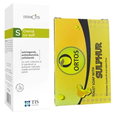 Abbildung von Set Schwefelsalbe Creme Ideal für Akne, fettige Haut, Anti Pickel, Mitesser, Dermatitis, Seborrhoische Hautpflege 50g + Schwefel Seife, Entfernt Talg und Schuppen, Körper, Gesicht Haare 100g