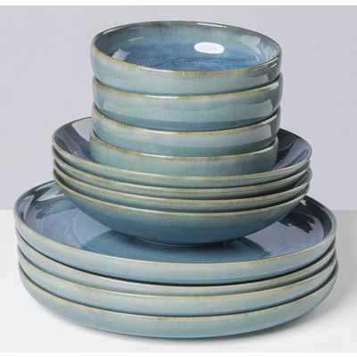 Abbildung von gipfelstück Tafelservice &quot;Geschirr Set, Service Tiefer See&quot;, (Set, 12 tlg., 4 Speiseteller, Suppenteller, Müslischalen), Scandi Style, jedes Stück ein Unikat, Teile, für Personen