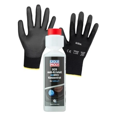 Abbildung von ILODA Schutzhandschuhe + 1xLM 250ml 21898 SCR Anti Kristall Additiv Konzentrat für AdBlue, reduziert die Bildung von Ablagerungen im AdBlue Tank