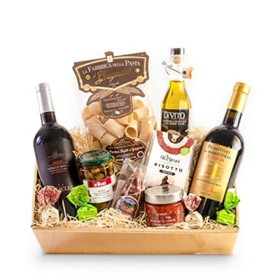 Abbildung von Feinkost Geschenkkorb SAPORI D&#039;ITALIA DELUXE mit ausgesuchten italienischen Delikatessen Spezialitäten Geschenkset Italien