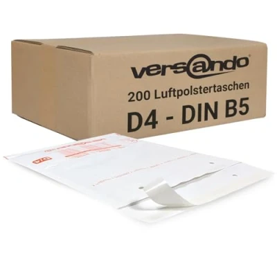 Abbildung von versando 200x D4 Luftpolsterumschläge Innenmaß 180 x 265 mm Außenmaß 200 275 weiß für DIN A5 / DVD/ B5