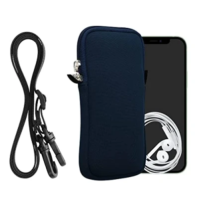 Abbildung von kwmobile Handytasche für Smartphones XXL 7&quot; Neopren Handy Hülle Marineblau mit Kordel Tasche Handykette 17,7 x 8,5 cm Innenmaße