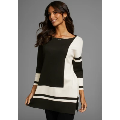 Abbildung von Laura Scott Longpullover, mit geometrischer Grafik NEUE KOLLEKTION