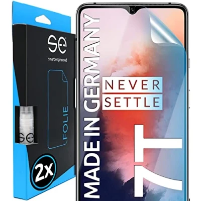 Abbildung von smart engineered s.e Schutzfolie für OnePlus 7T, 2 Stück, Full Screen, Positionierhilfe, 7T Schutzfolie, transparente Displayfolie, funktionierende Alternative zu Schutzglas, Schutzglasfolie