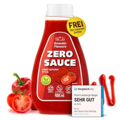 Abbildung von He Ju Zero Sauce Curry Ketchup, 1x 425ml Light Sauce, ohne Fett und Zuckerzusatz, vegan glutenfrei, Keto Diät geeignet (425 ml (1er Pack), Ketchup Style)