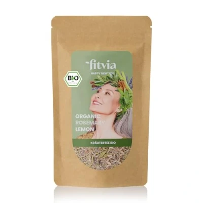 Abbildung von fitvia Bio Kräutertee &quot;Organic Rosemary Lemon&quot;: loser Tee, biologischer Rosmarin Zitronen Tee echte Fruchtstücke, ohne Zuckerzusatz, 100g