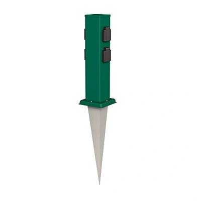 Abbildung von ledscom.de Garten Steckdosen Säule Polly mit Erdspieß für außen, IP44, 4 Fach, Edelstahl, eckig, grün, 40cm