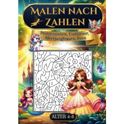 Abbildung von Malen nach Zahlen: Märchenzauber mit Prinzessinnen, Einhörnern, Meerjungfrauen &amp; Feen für Mädchen von 4 8 Jahren
